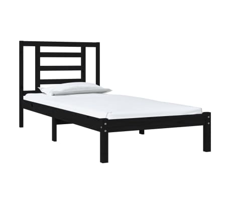 vidaXL Bed Frame without Mattress Black 90x190 cm Single Solid Wood Pine