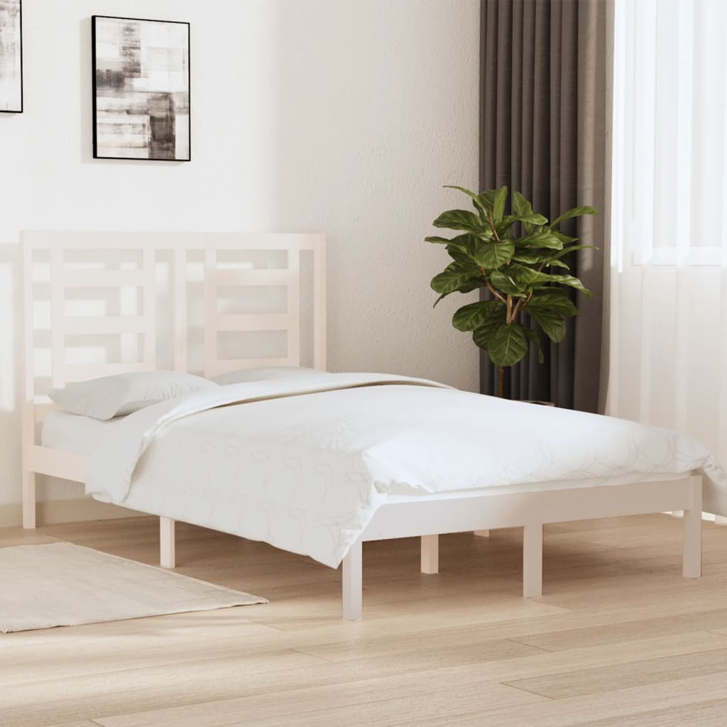 vidaXL Cadru de pat mic dublu 4FT, alb, 120x190 cm, lemn masiv