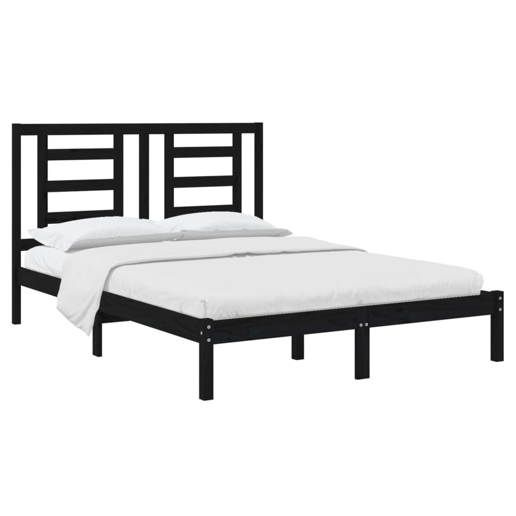 vidaXL Bedframe massief grenenhout zwart 135x190 cm afbeelding