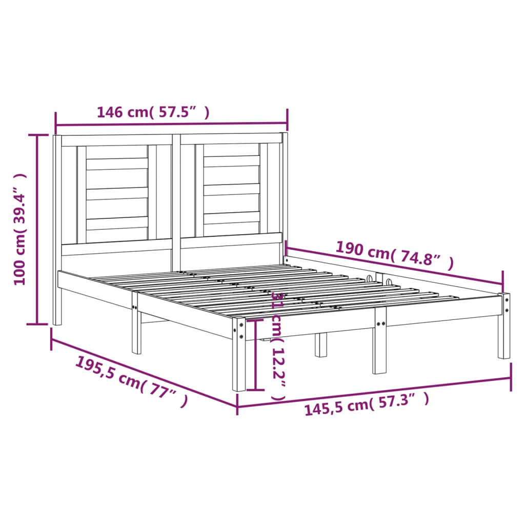 Cadru de pat, alb, 140x190 cm, lemn masiv de pin