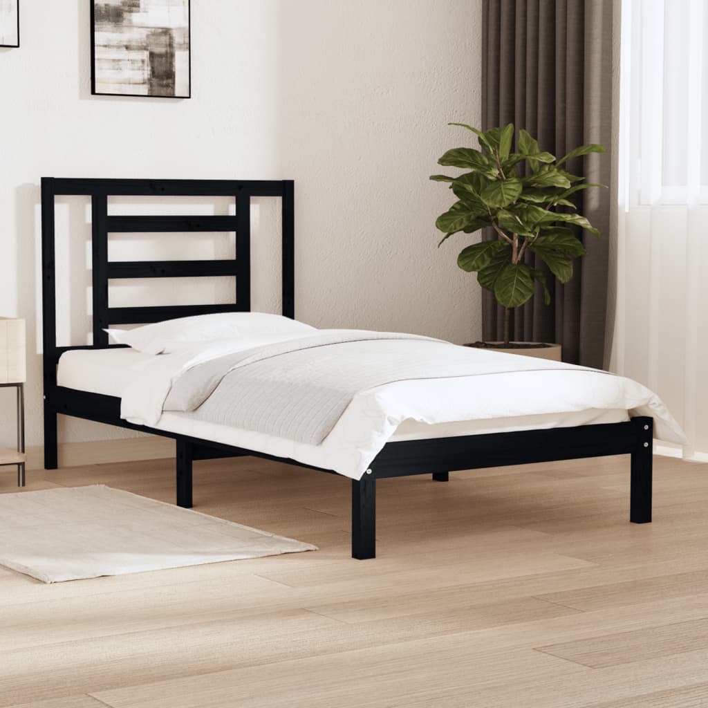 vidaXL Cadru de pat, negru, 90×200 cm, lemn masiv de pin