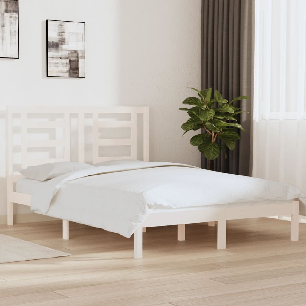 vidaXL Estrutura de cama 5FT King 150x200 cm pinho maciço branco