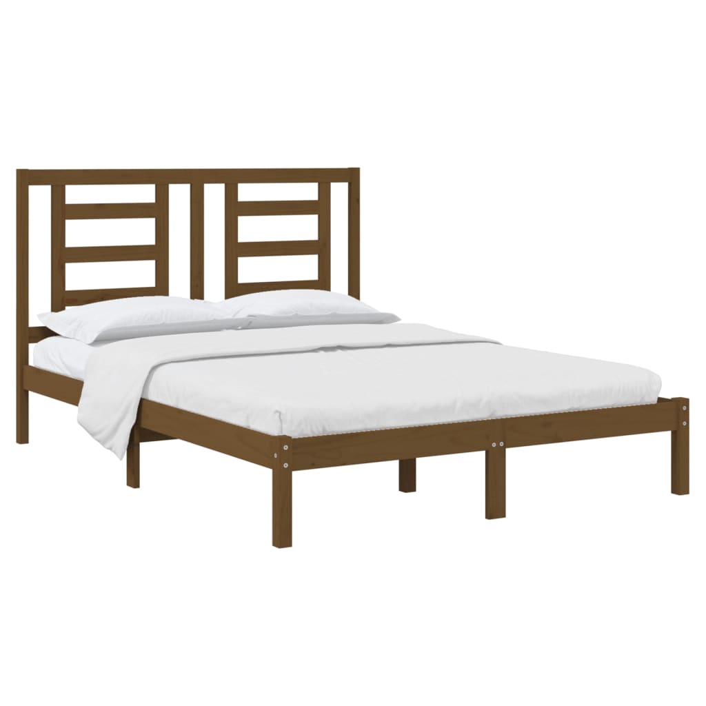 vidaXL Bed Frame Honey Brown Solid Wood Pine 150x200 cm King Size