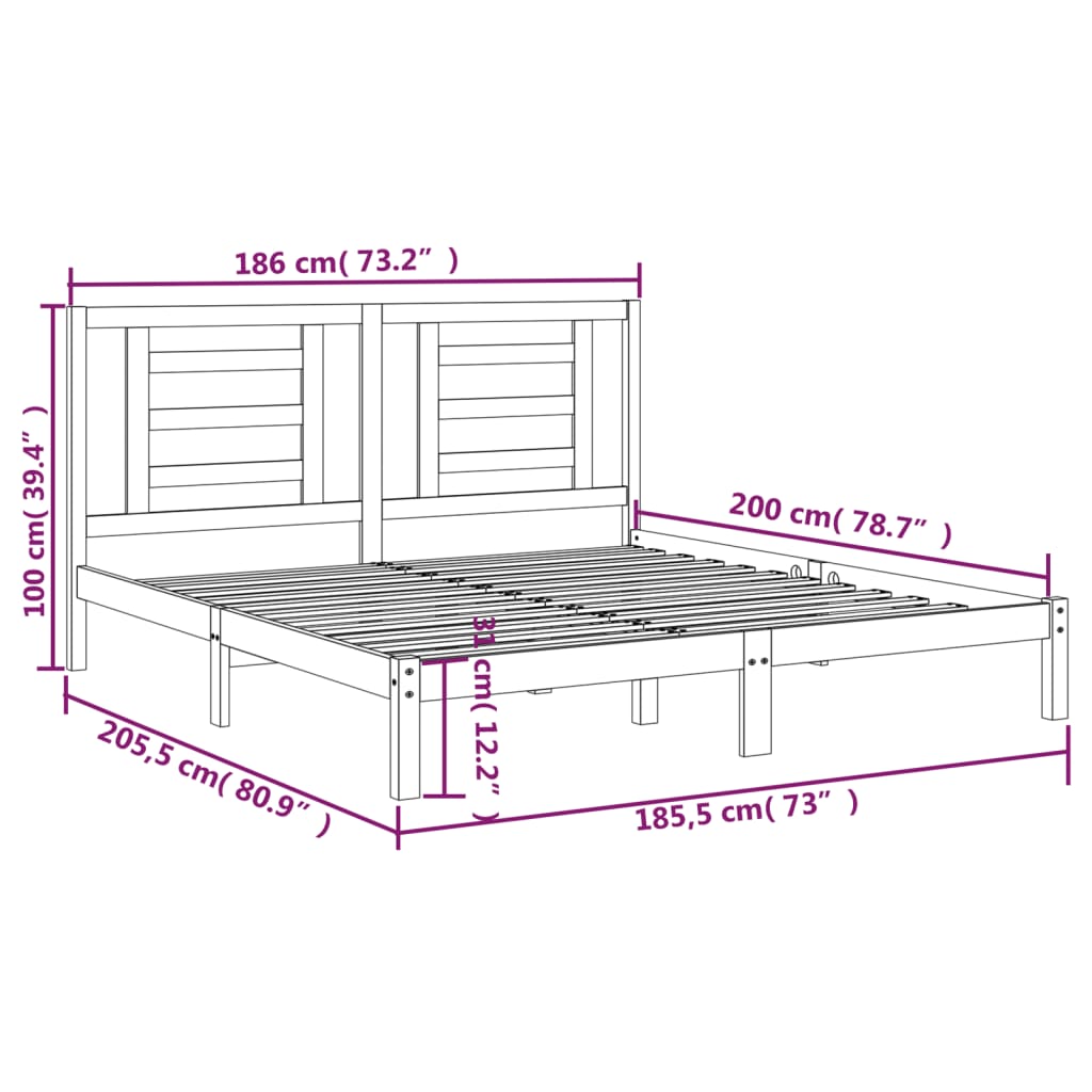 Cadru de pat Super King, negru, 180x200 cm, lemn masiv