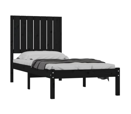 vidaXL Cadre de lit Noir Bois massif 75x190 cm Petit simple