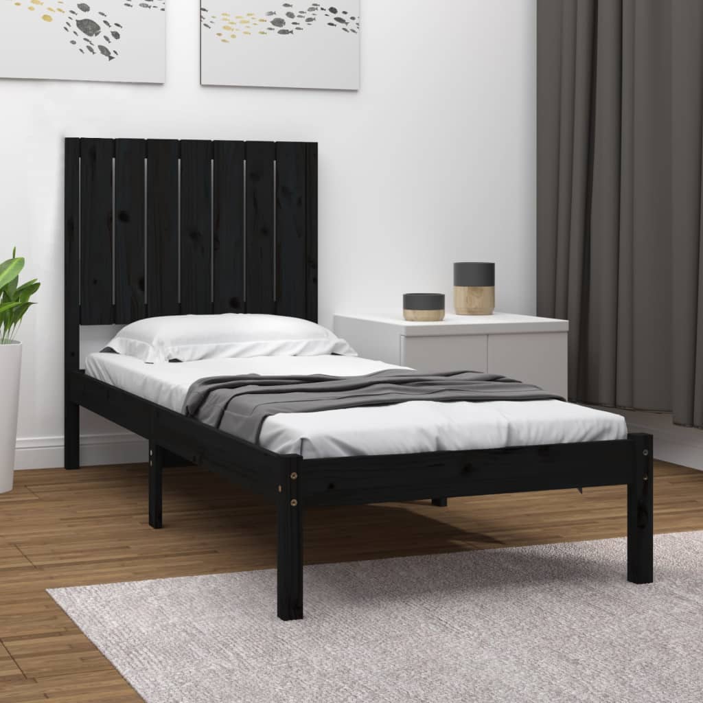 vidaXL Cadru de pat Small Single 2FT6, negru, 75x190 cm, lemn masiv