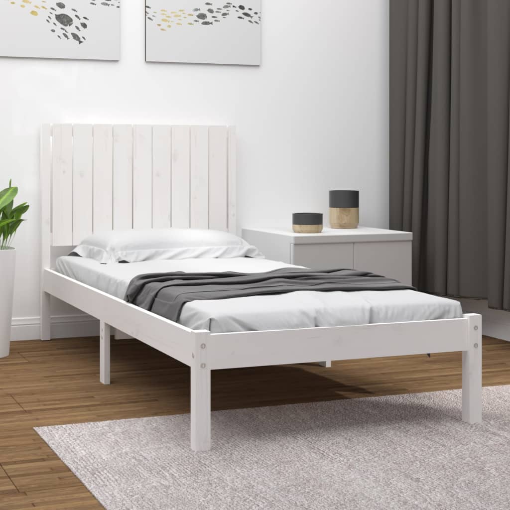 Cadru de pat single, alb, 90x190 cm, lemn masiv de pin