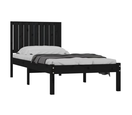 vidaXL Lovos rėmas, juodas, 90x190cm, pu&scaron;ies masyvas, vienvietis