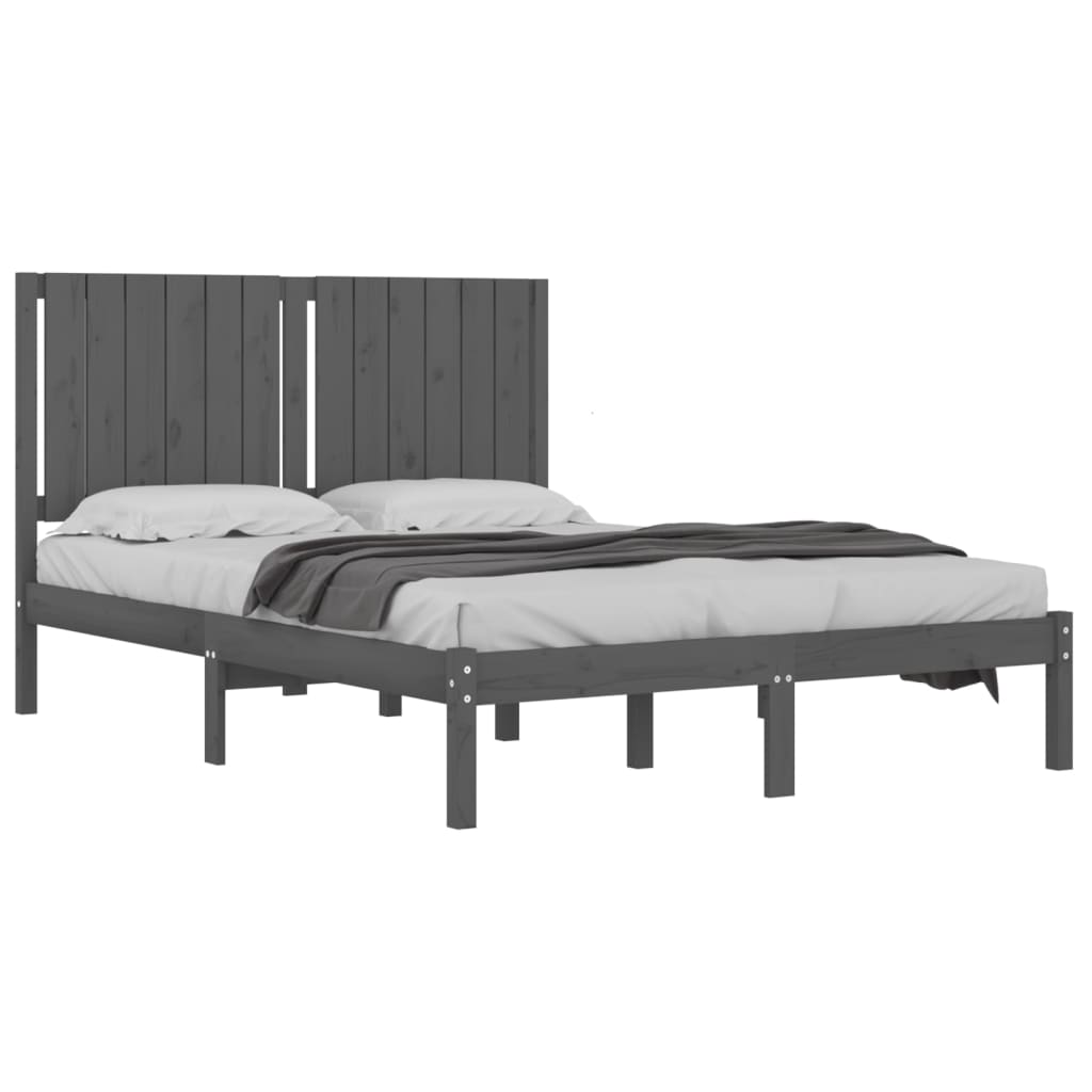 vidaXL Bedframe massief grenenhout grijs 135x190 cm 4FT6 Double