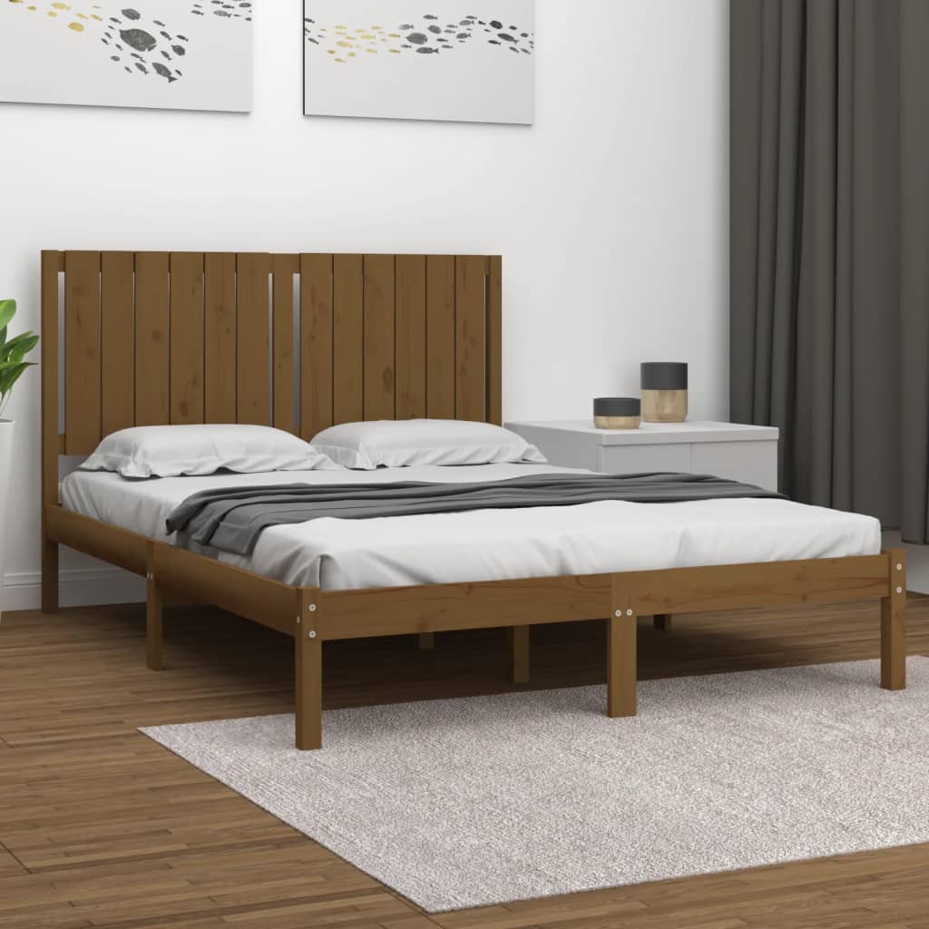 Rama łóżka, miodowy brąz, drewno sosnowe, 135x190 cm, podwójna