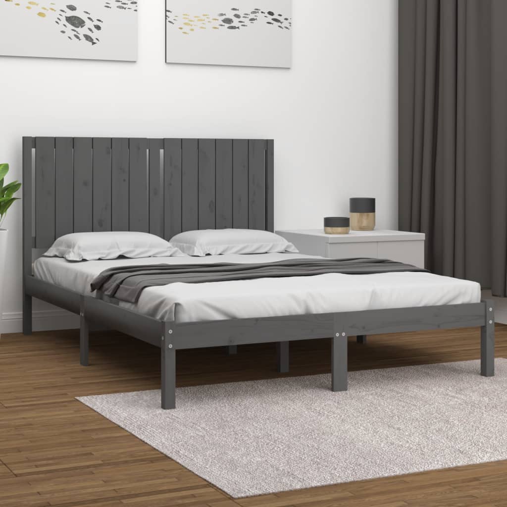 Rama łóżka, szara, lite drewno sosnowe, 140 x 190 cm