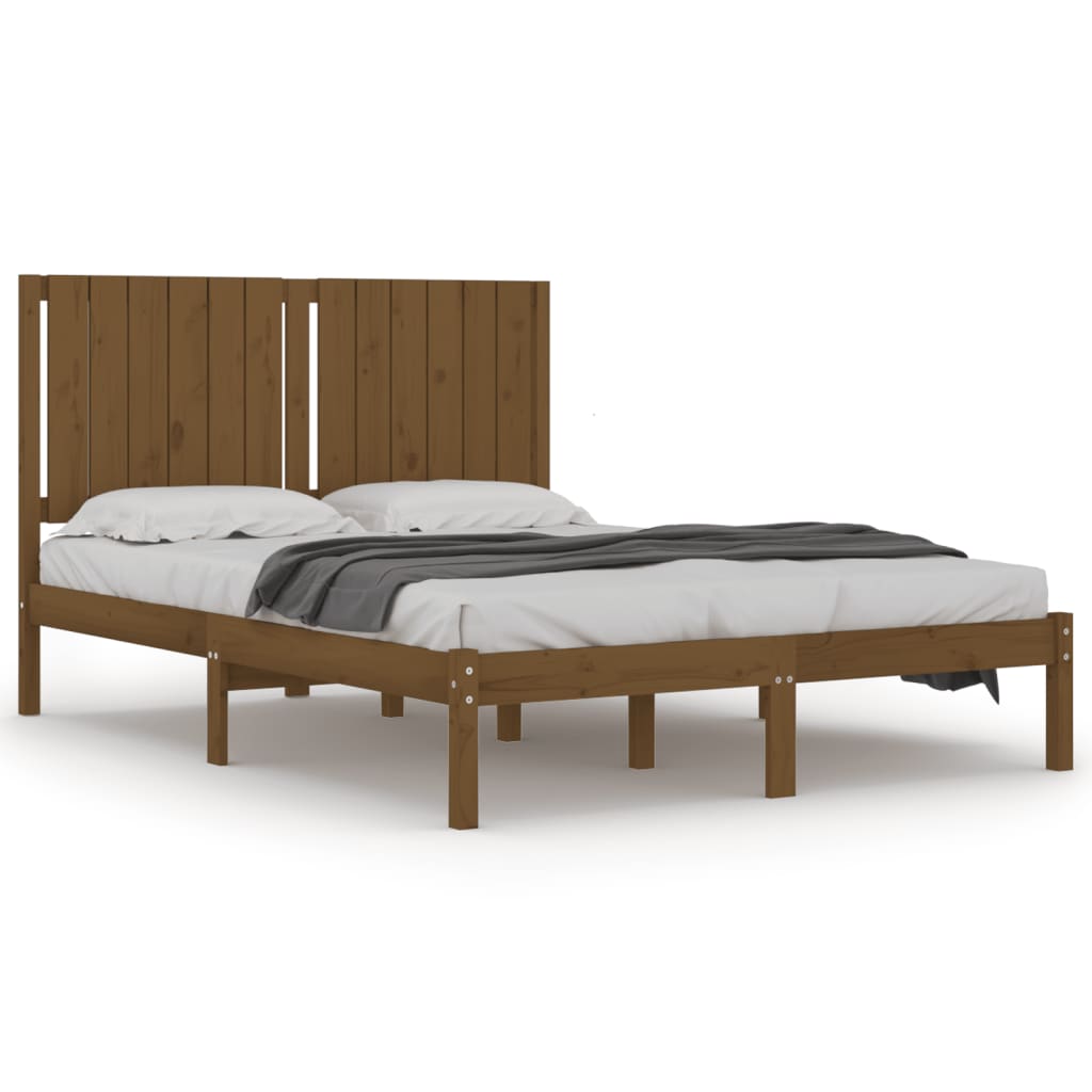 Rama łóżka, miodowy brąz, lite drewno sosnowe, 140x190 cm