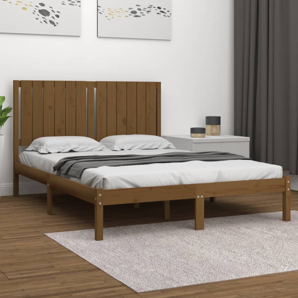 vidaXL Cadru de pat, maro miere, 140×190 cm, lemn masiv de pin