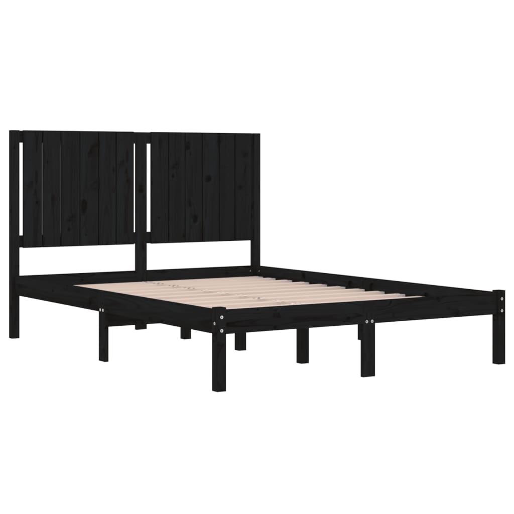 Cadru de pat, negru, 140x190 cm, lemn masiv de pin