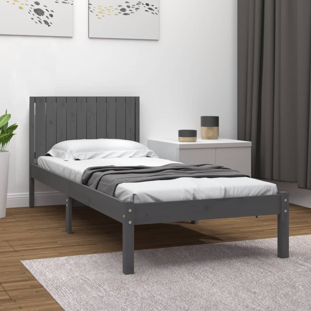 Rama łóżka, szara, lite drewno sosnowe, 100 x 200 cm