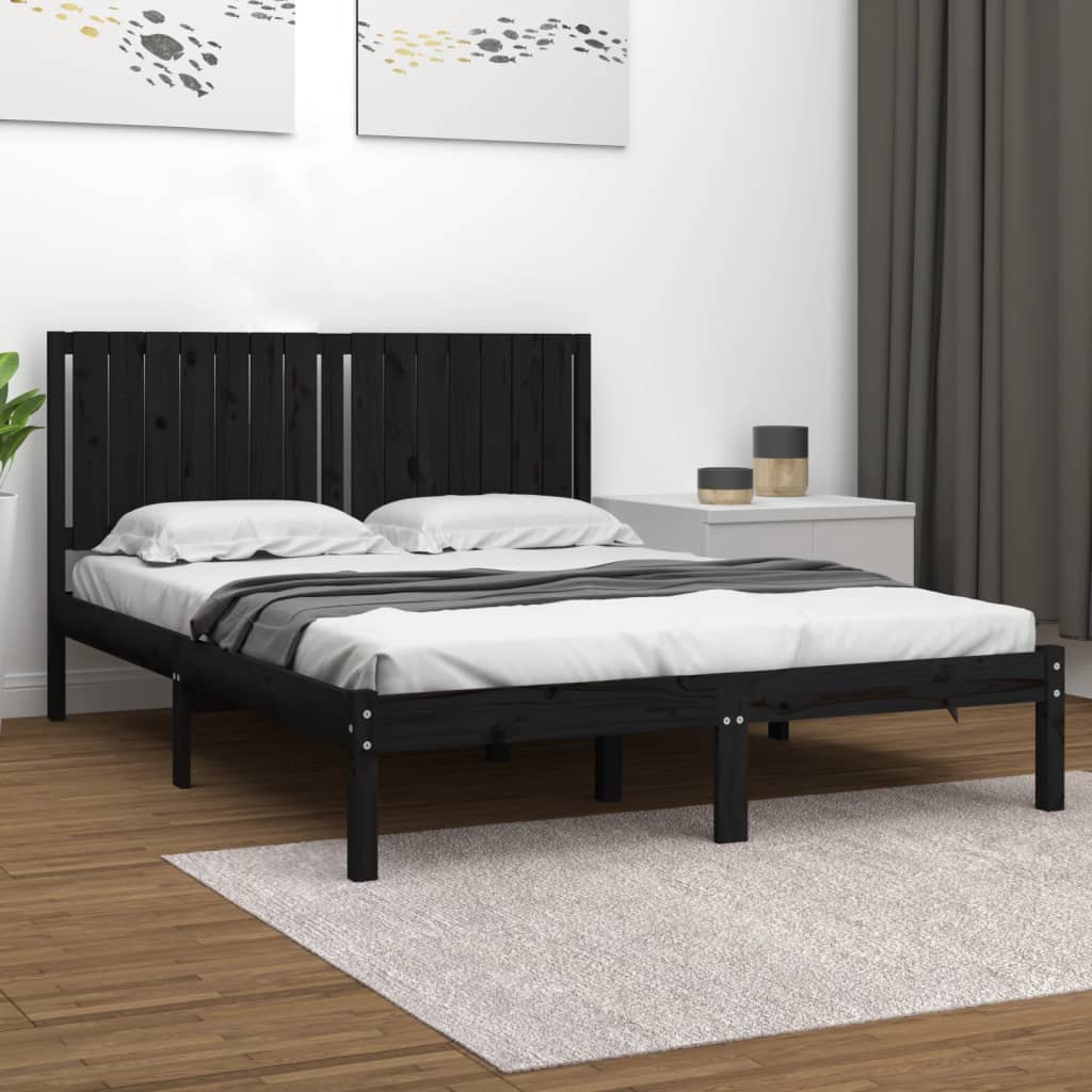 Rám postele černý masivní dřevo 150 x 200 cm King Size