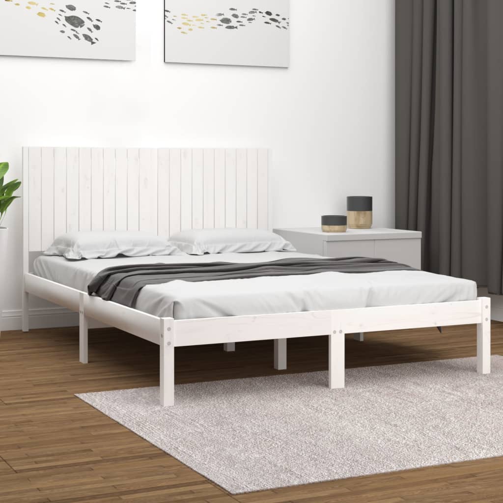 vidaXL ��ko bez materaca, bia�e, 200x200 cm, lite drewno sosnowe