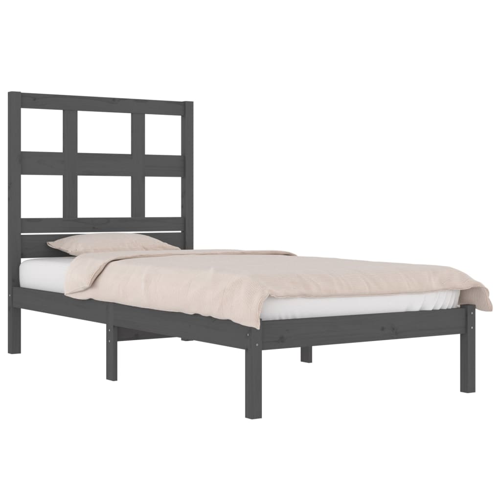 Rama łóżka, szara, lite drewno sosnowe, 75x190 cm, pojedyncza