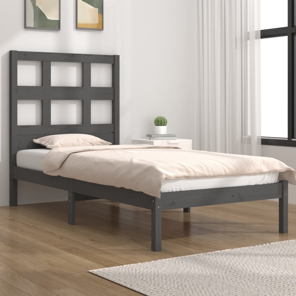 Rama łóżka, szara, lite drewno sosnowe, 75x190 cm, pojedyncza