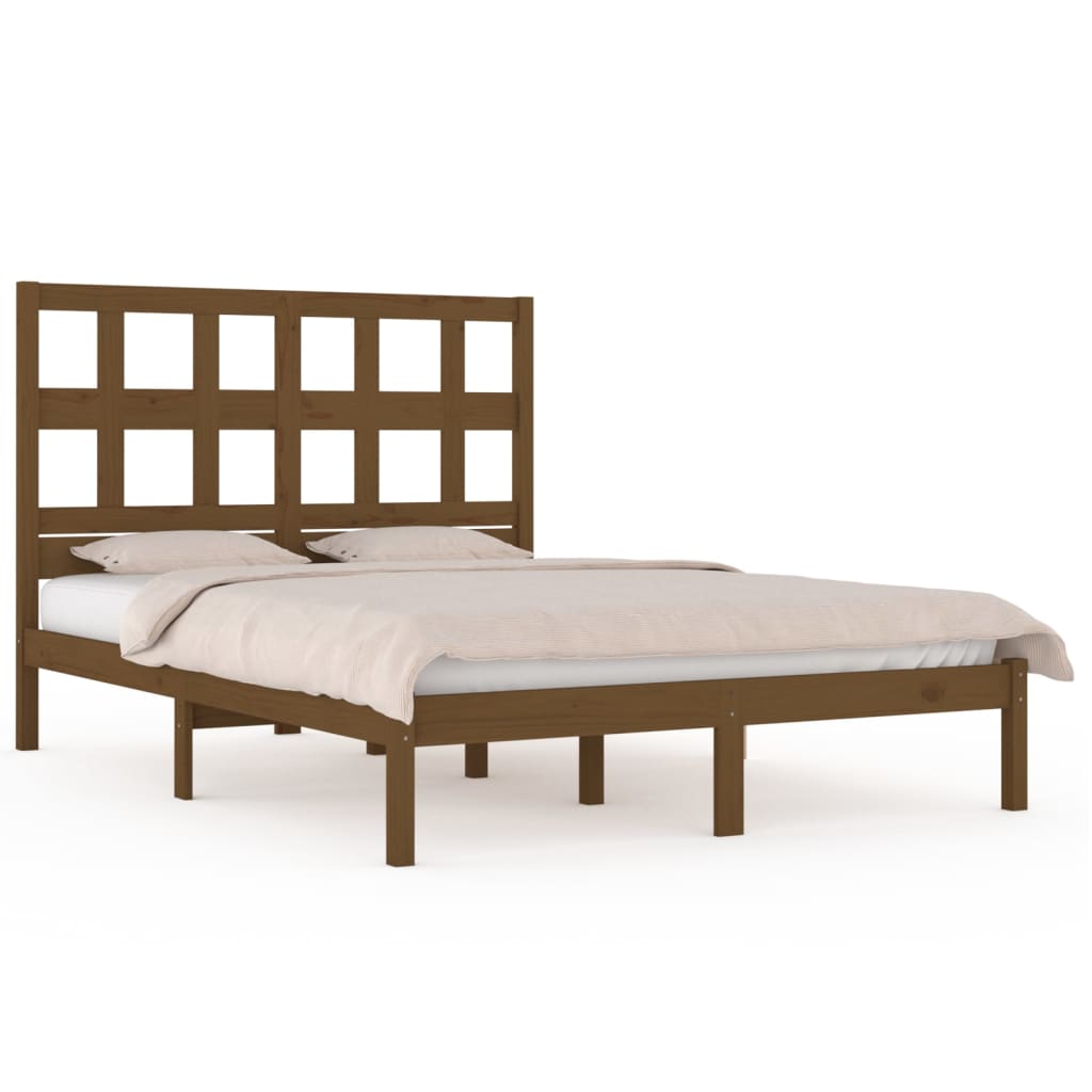 Rama łóżka, miodowy brąz, lite drewno, 120x190 cm, podwójna