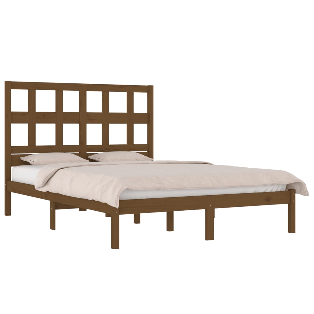 Rama łóżka, miodowy brąz, drewno sosnowe, 135x190 cm, podwójna