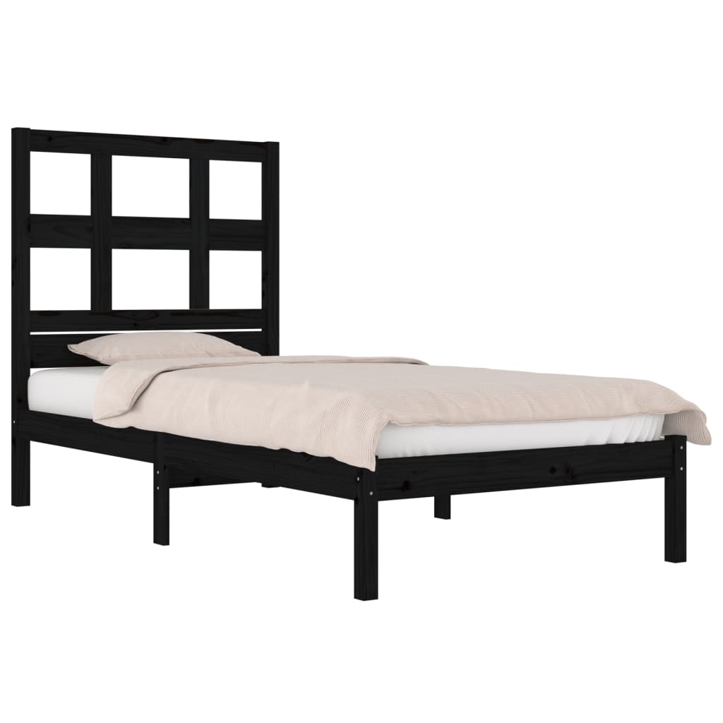 vidaXL Estrutura de cama 100x200 cm pinho maciço preto