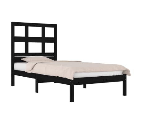 vidaXL Estrutura de cama 100x200 cm pinho maciço preto