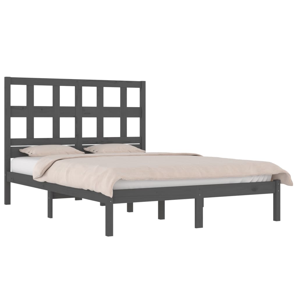 Rama łóżka, szara, lite drewno sosnowe, 140x200 cm