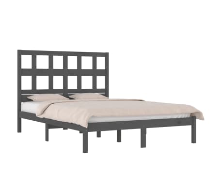 vidaXL Bedframe massief grenenhout grijs 150x200 cm