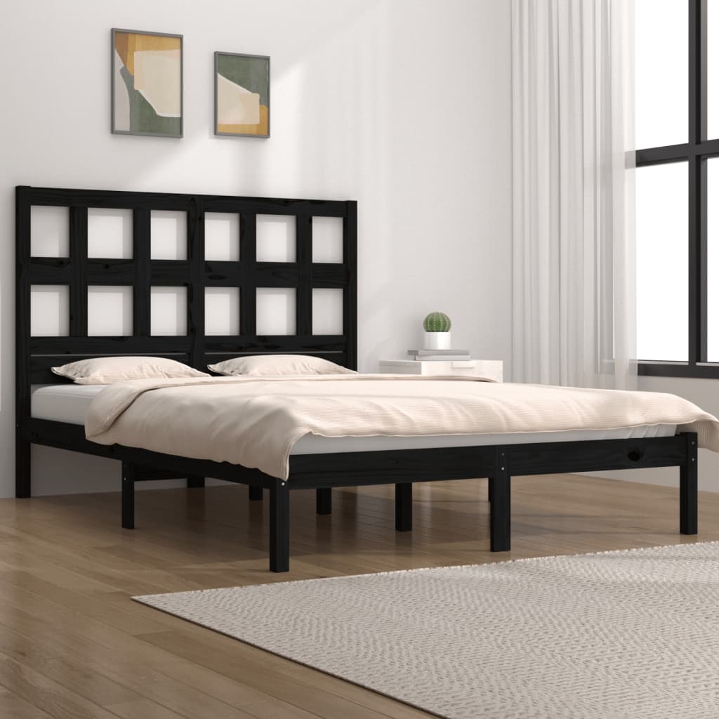 vidaXL Cadru de pat King Size, negru, 150×200 cm, lemn masiv de pin 150x200