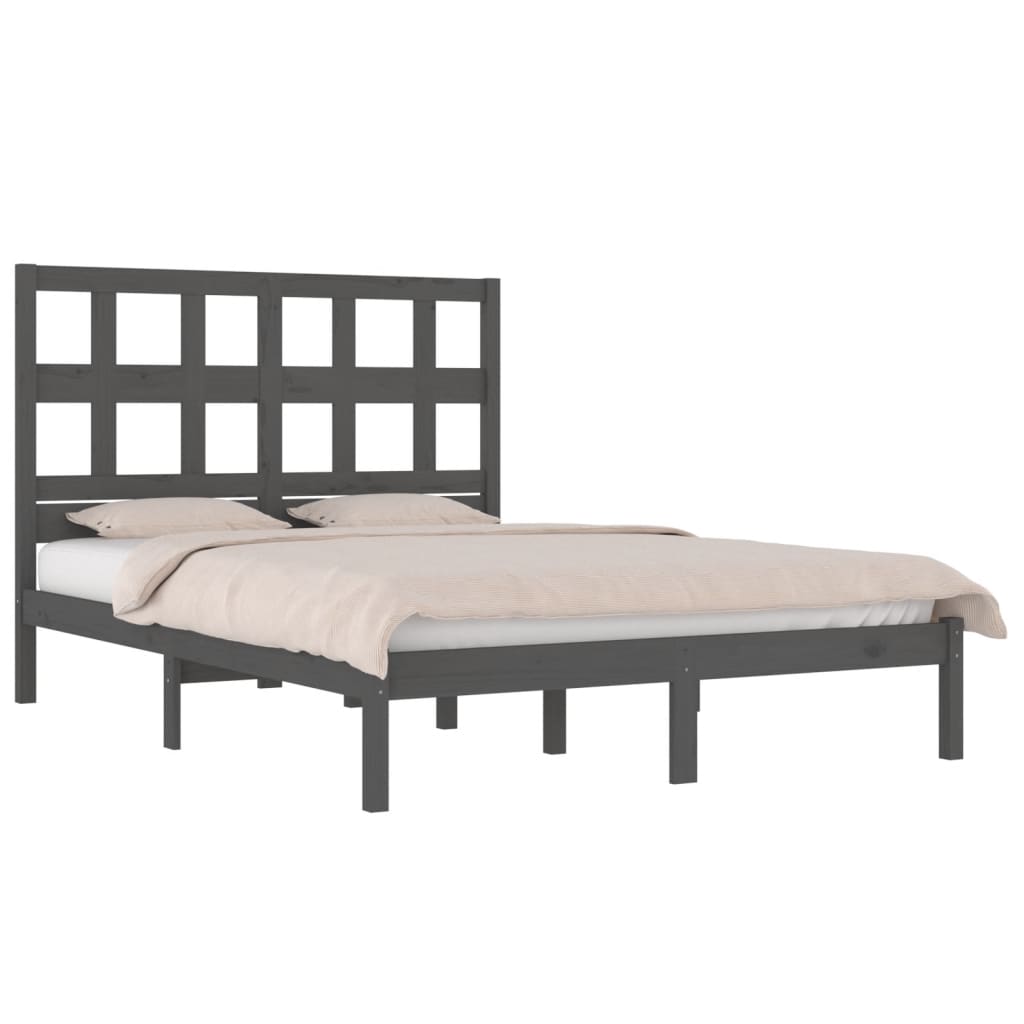 vidaXL Bed Frame without Mattress Grey 180x200 cm Super King Solid Wood Pine