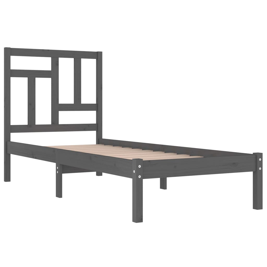 Rama łóżka, szara, lite drewno sosnowe, 90x190 cm, pojedyncza