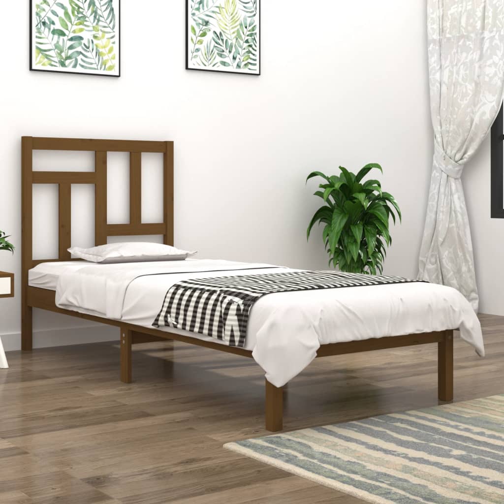 Rama łóżka, miodowy brąz, drewno sosnowe, 90x190 cm, pojedyncza