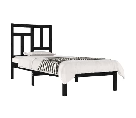 vidaXL Lovos rėmas, juodas, 90x190cm, pu&scaron;ies masyvas, vienvietis