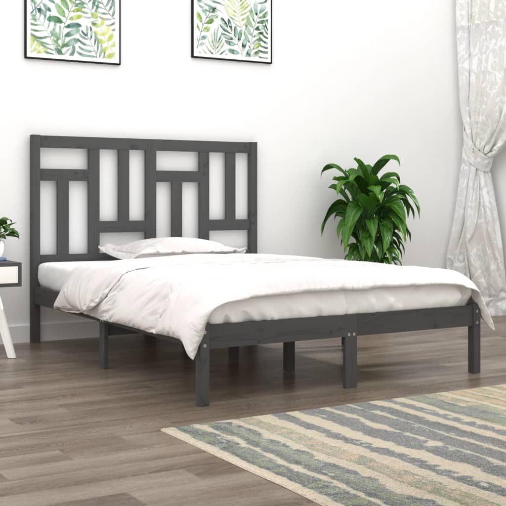 Rama łóżka, szara, lite drewno, 120x190 cm, podwójna