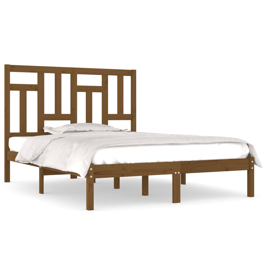 Rama łóżka, miodowy brąz, drewno sosny, 135x190 cm, podwójna