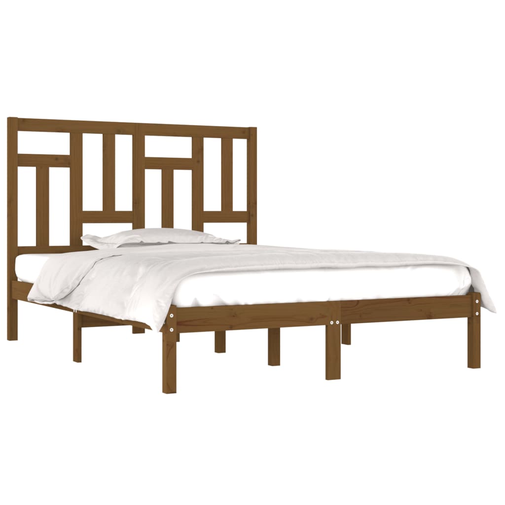 Rama łóżka, miodowy brąz, drewno sosny, 135x190 cm, podwójna