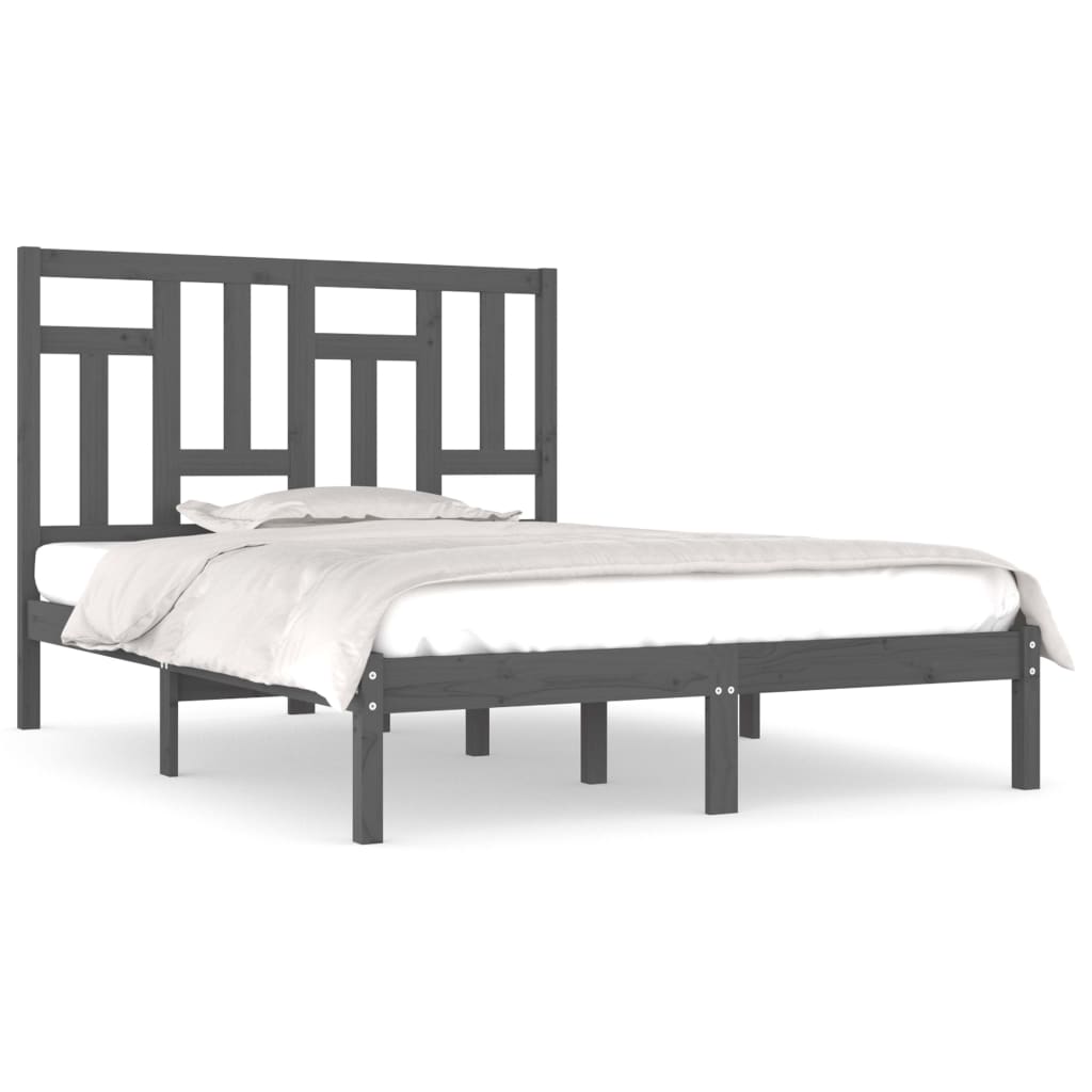 Rama łóżka, szara, lite drewno sosnowe, 140x190 cm