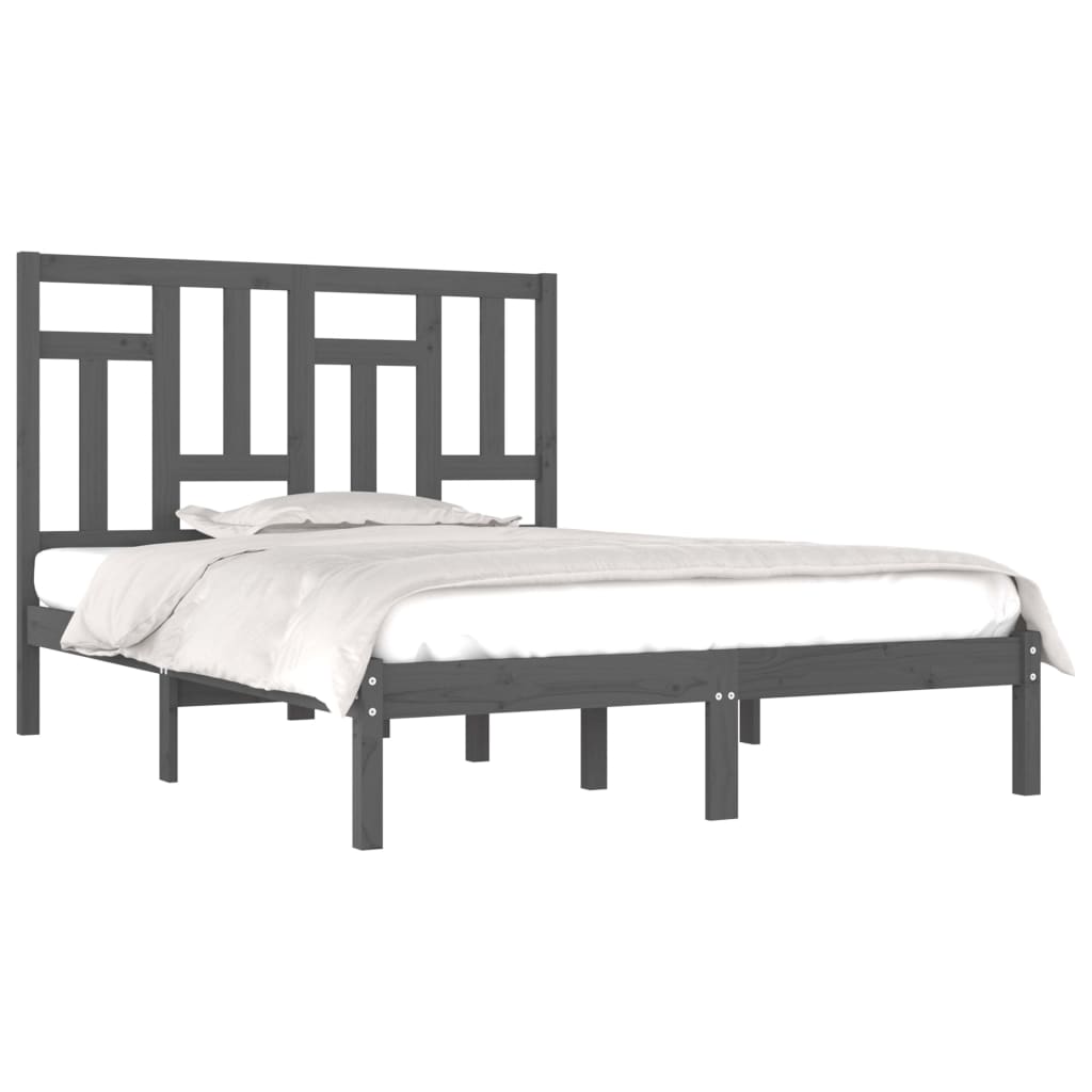 vidaXL Bedframe massief grenenhout grijs 140x190 cm