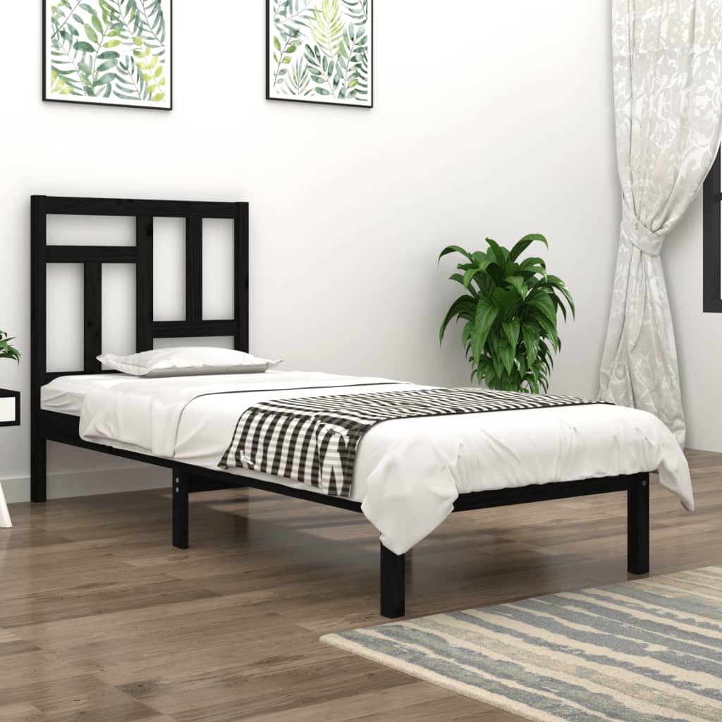 Rama łóżka, czarna, lite drewno sosnowe, 90x200 cm