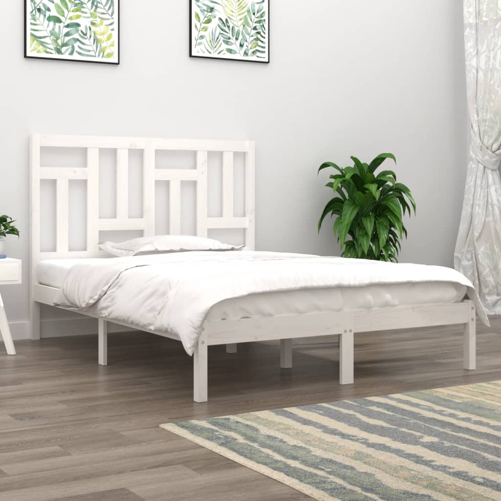 vidaXL Cadru de pat, alb, 120×200 cm, lemn masiv de pin 120x200 imagine noua