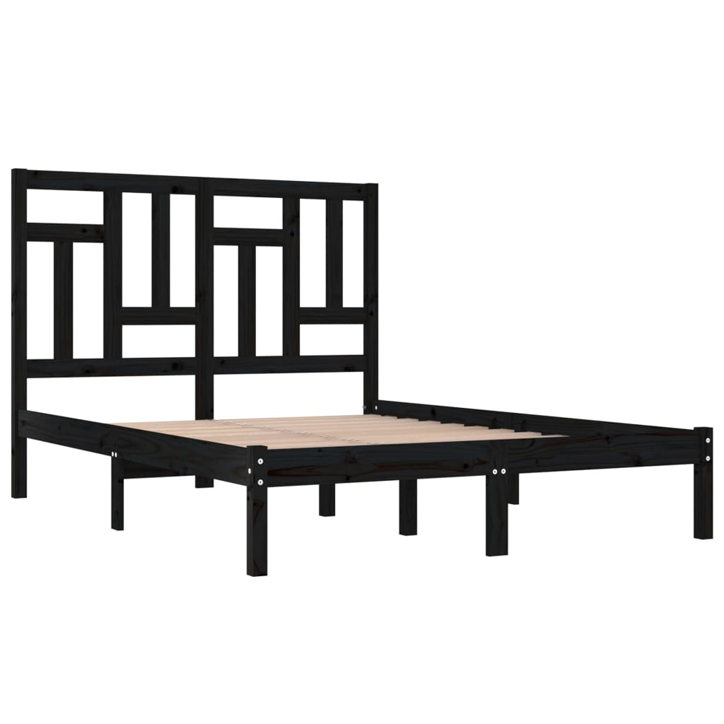 Rama łóżka, czarna, lite drewno sosnowe, 150x200 cm, King Size