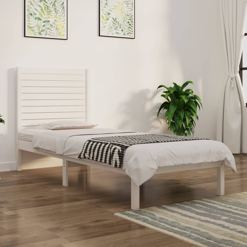 vidaXL Rama ��ka, bia�a, lite drewno, 75x190 cm, pojedyncza