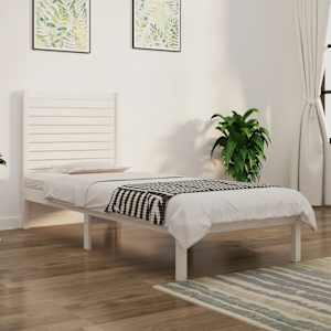 Posteljni okvir bel iz trdnega lesa 90x190 cm