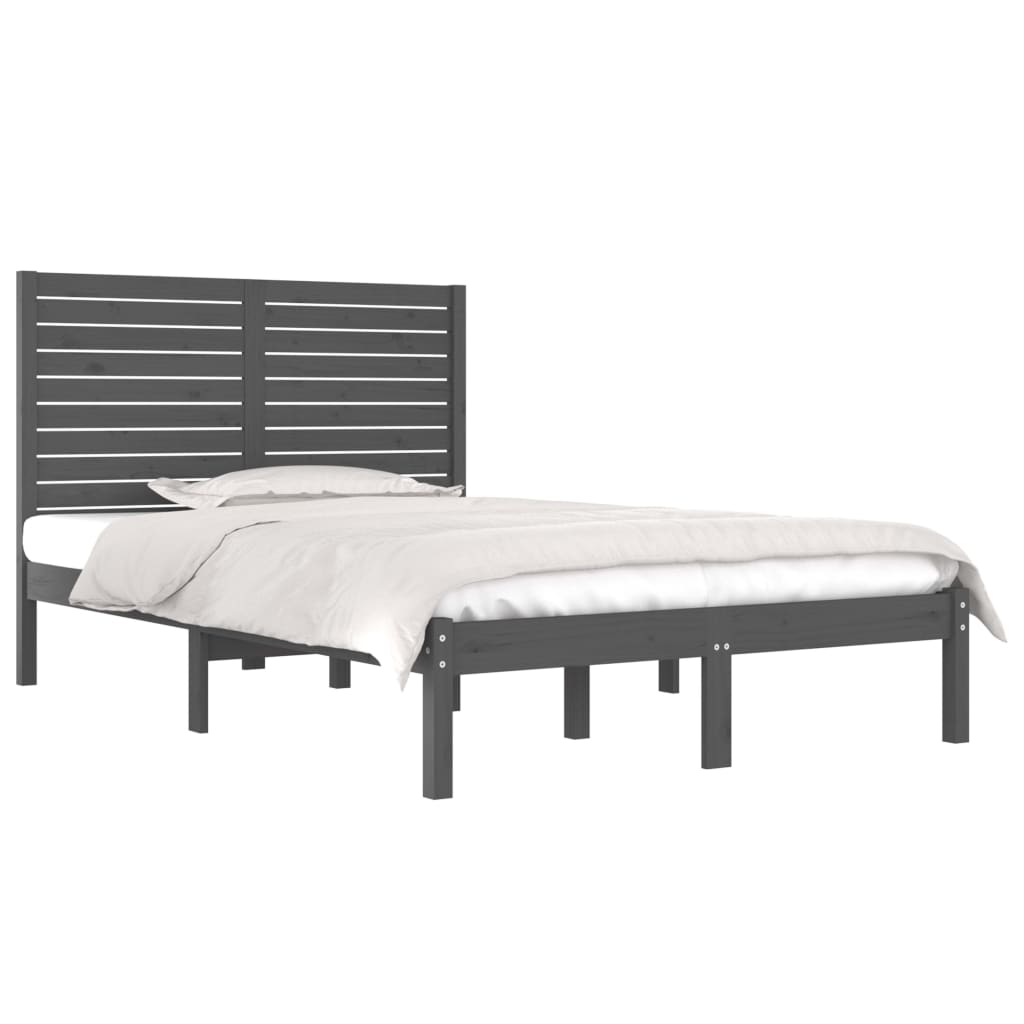 Rama łóżka, szara, lite drewno, 135x190 cm, podwójna