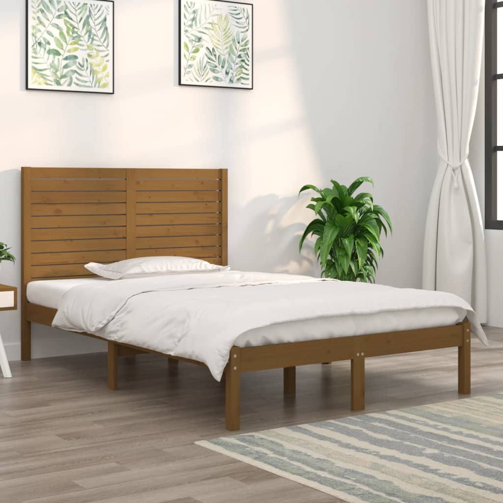 Rama łóżka, miodowy brąz, lite drewno, 135x190 cm, podwójna