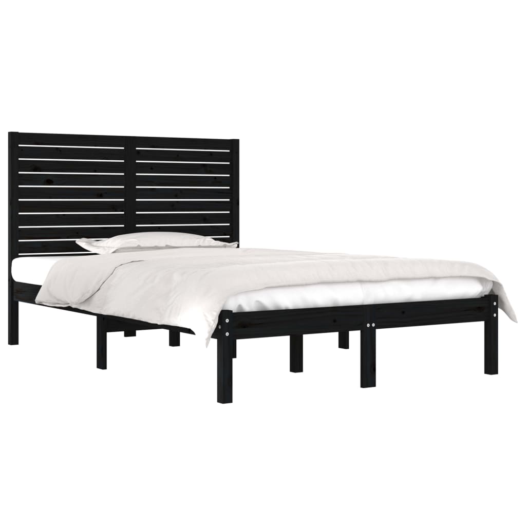 

vidaXL Bedframe massief hout zwart 135x190 cm 4FT6 Double