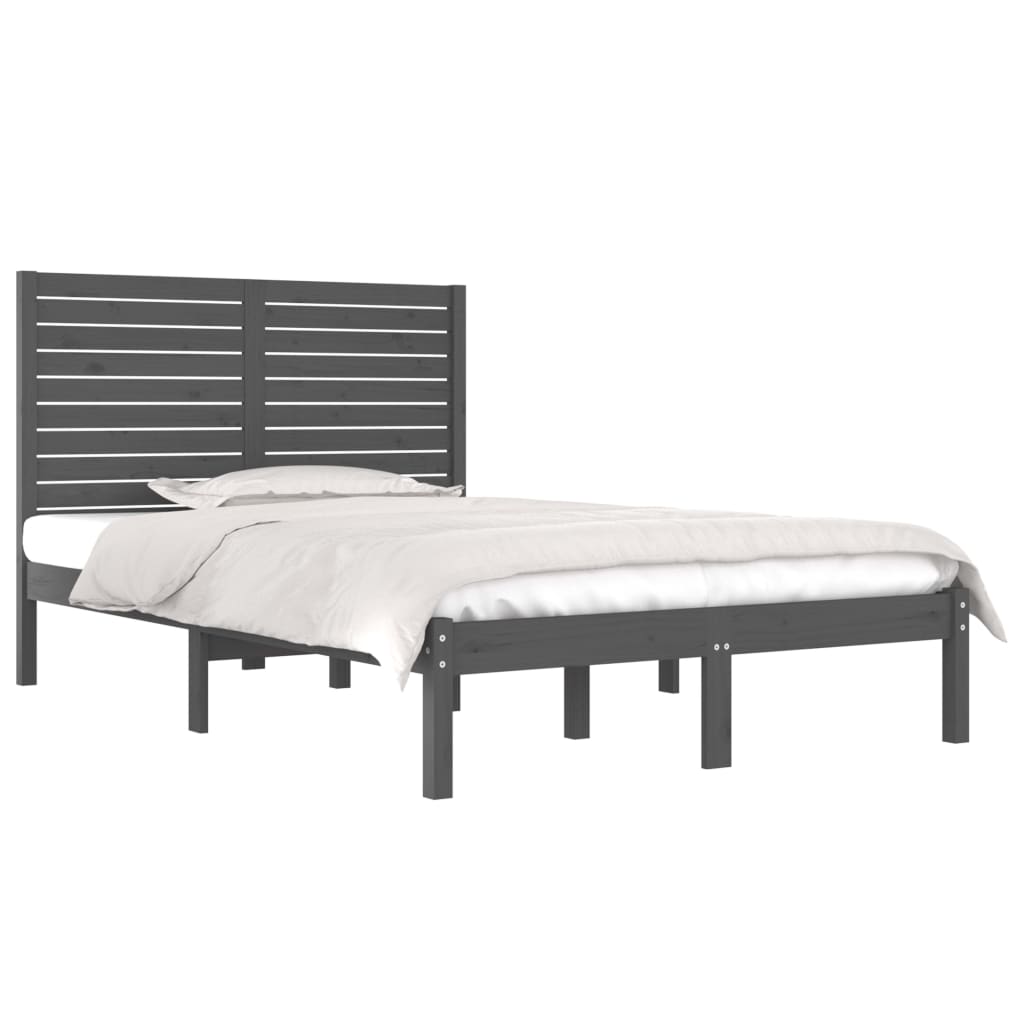 vidaXL Cadre de lit Gris Bois massif 140x190 cm