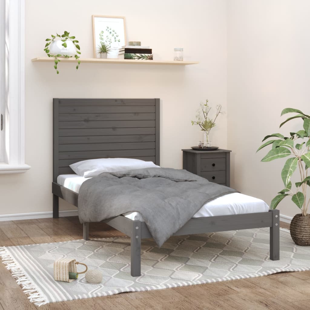 Cadre de lit Gris Bois massif 100x200 cm