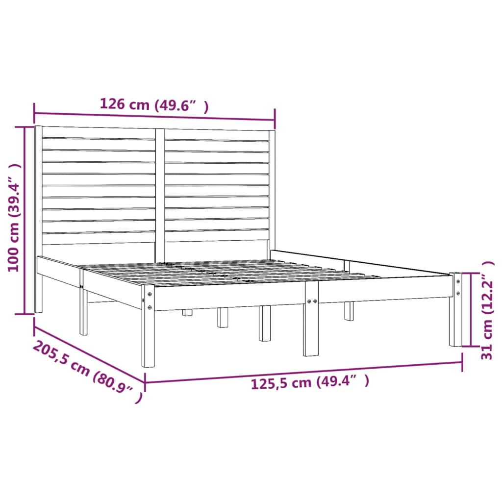 Okvir za krevet od masivnog drva crni 120 x 200 cm